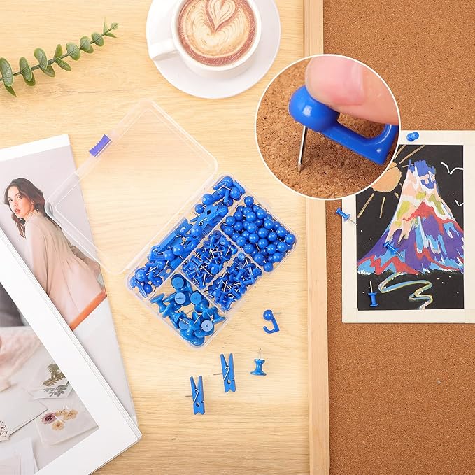 200 Pieces Push Pins Set, 5 Types Blue Thumb Tacks Cute Decorative Push Pins - Image 3