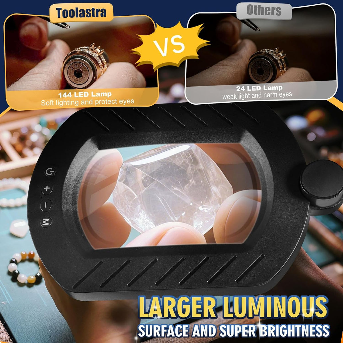12X Magnifying Glass with Light and Stand, 144 LED Lighted Magnifying Light