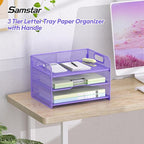 Samstar 3 Tier Purple Letter Tray Paper Organizer - Image 2