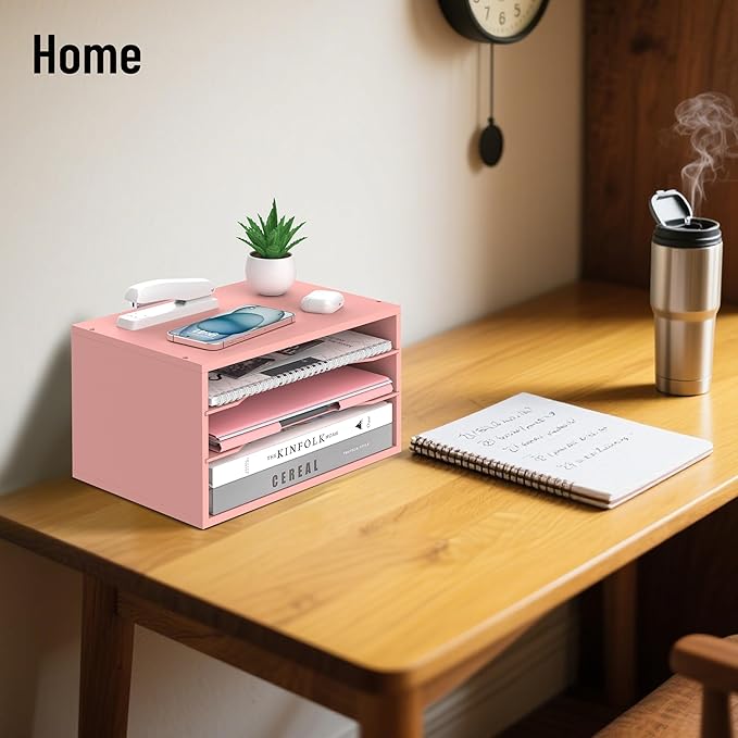 SHARKWOODS Wood Desk Organizer, 3 Tier Paper Tray Organizer - Image 9
