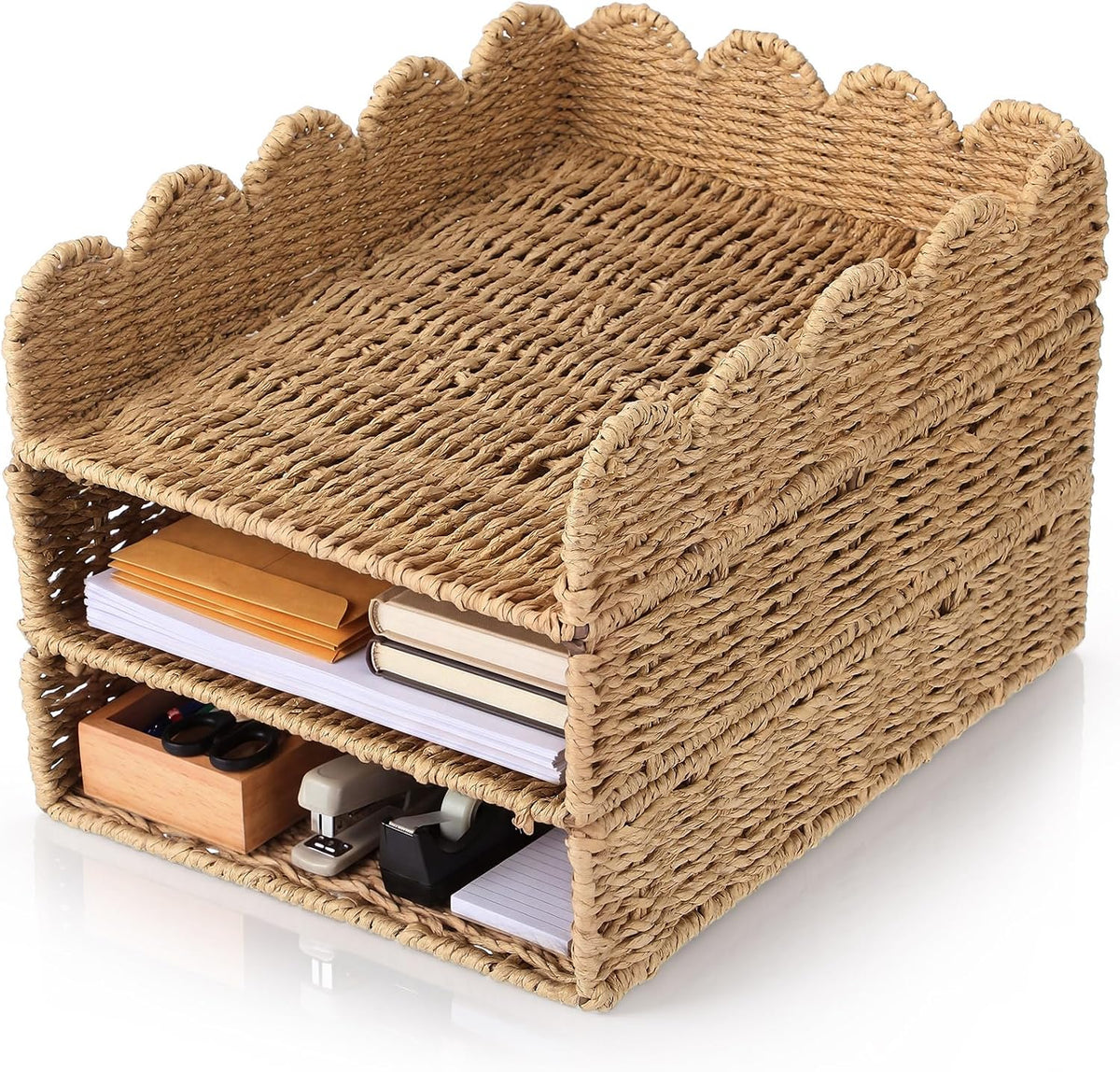 Pinkunn 3 Tier Scalloped Stackable Paper Tray Turn in Trays for Classroom
