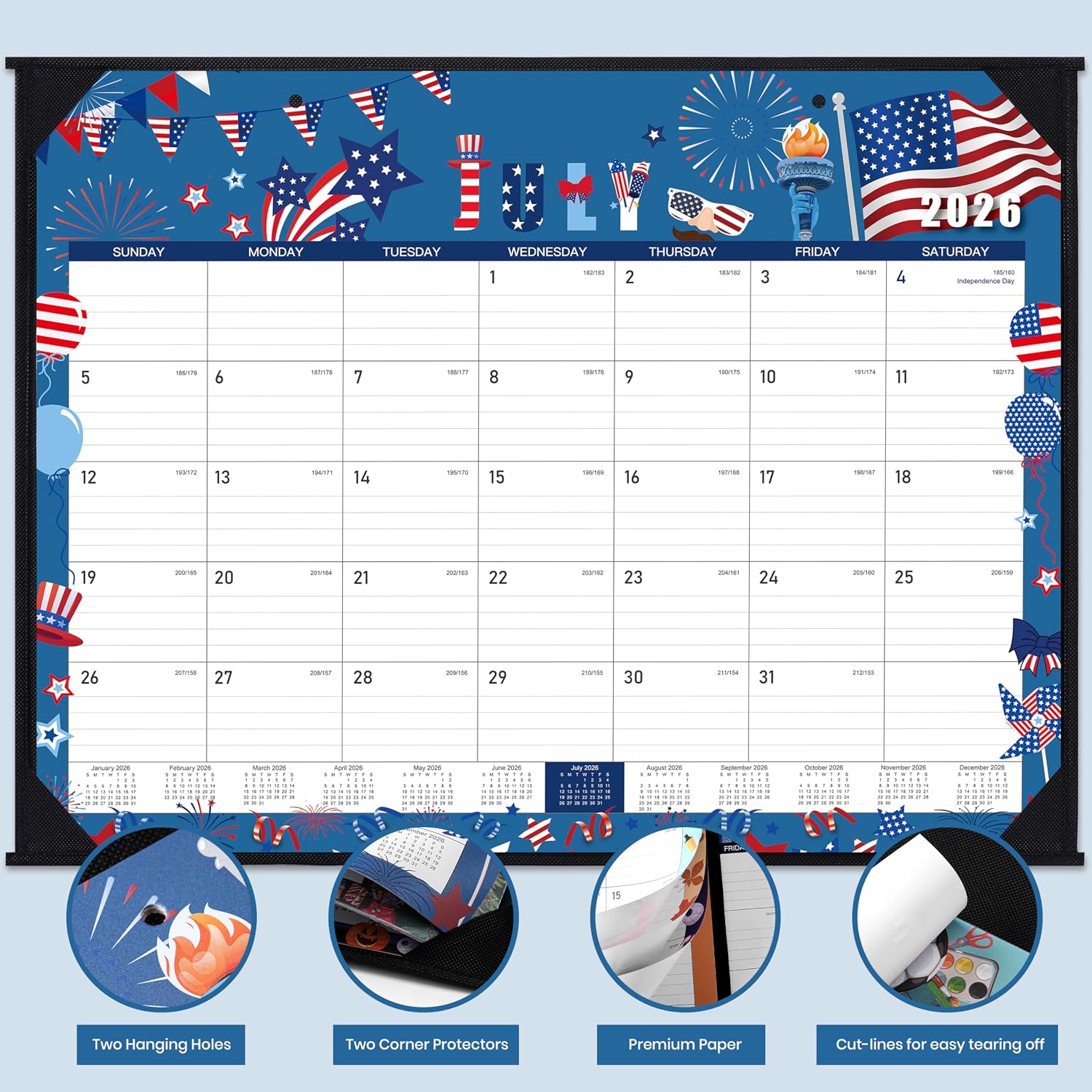 Desk Calendar 2026-2027, July 2026 - December 2027, 22"×17" | 18 Monthly Large Desk Calendar 2026-2027, 2 Corner Protectors & 2 Hanging Hooks, Large Ruled Blocks