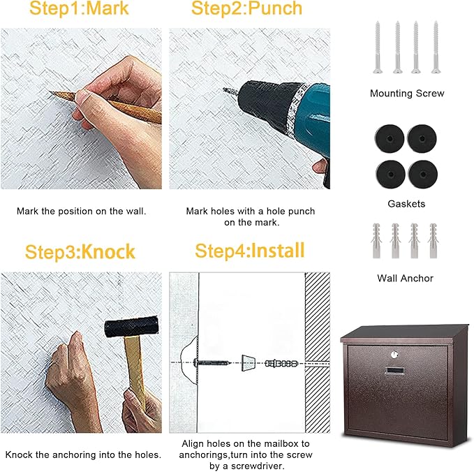 xydled Mail Boxes with Key Lock, Locking Mailbox Wall Mounted, Large Capacity - Image 8
