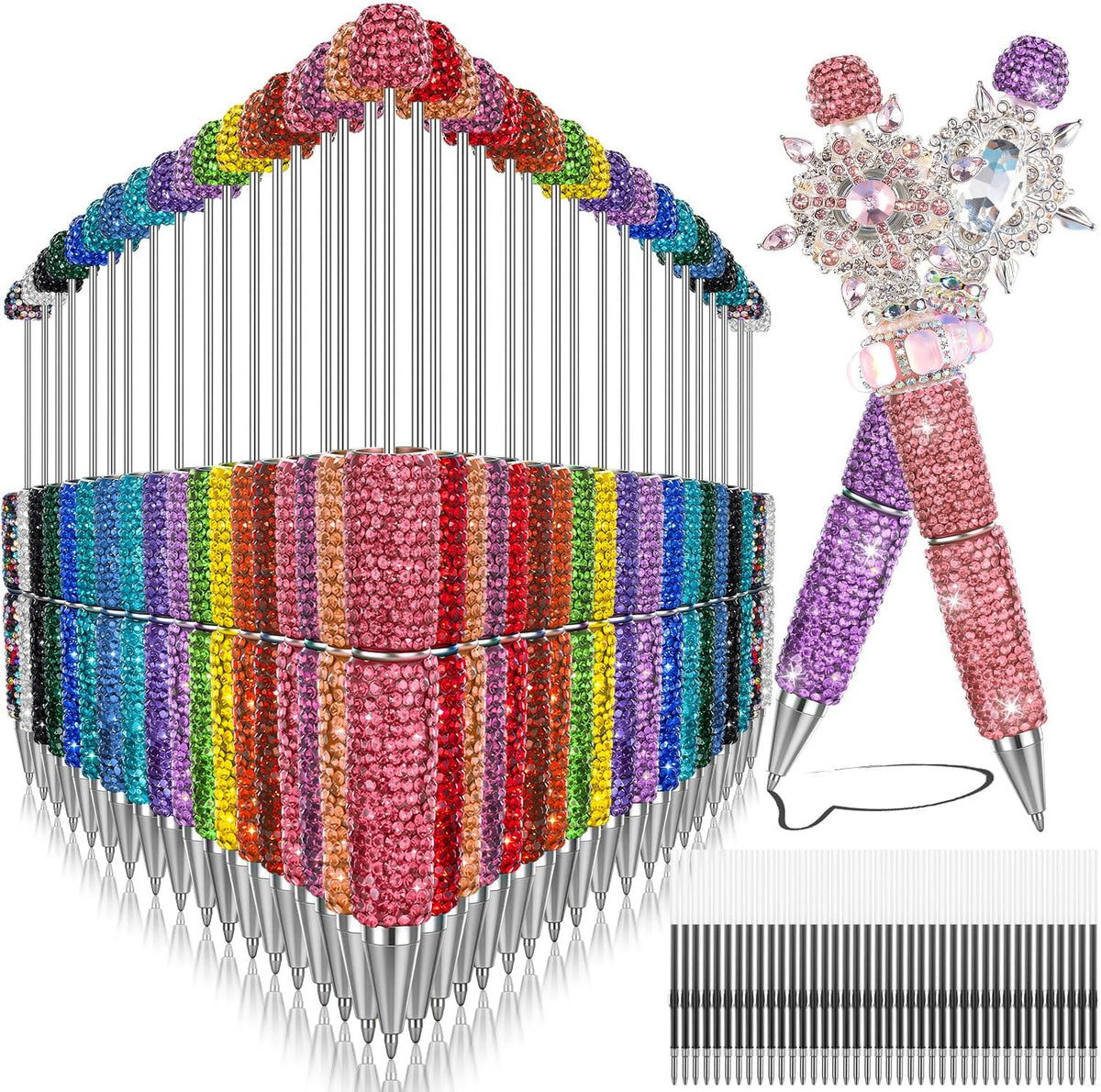 76Pcs Full Rhinestone Fancy Glitter Beadable Pens for Beads