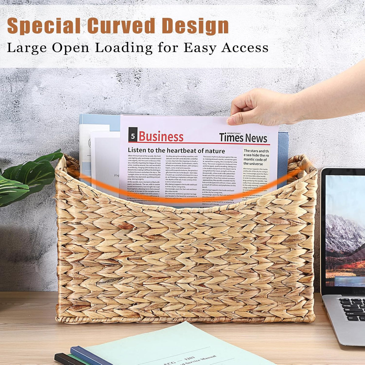 BTSKY Woven Magazine Holder, Water Hyacinth Magazine Basket, Natural Storage ...