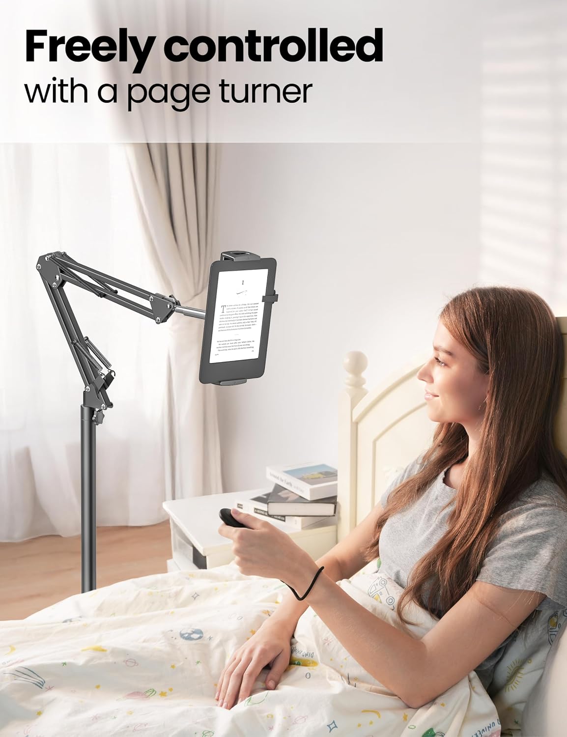 Floor Stand Holder with Remote Page Turner for Kindle, for Reading in Bed