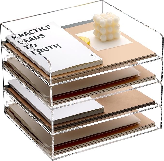 SANRUI Acrylic Stackable Letter Tray Clear Desk Paper Organizer 4-Tier Desk - Image 9