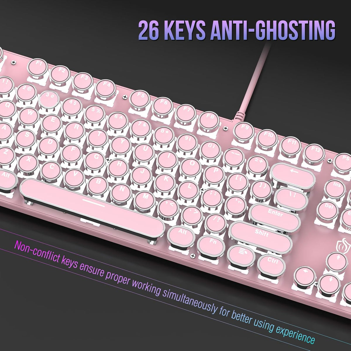 Typewriter Mechanical Gaming Keyboard with RGB Backlit Red Switches, 104 Keys...