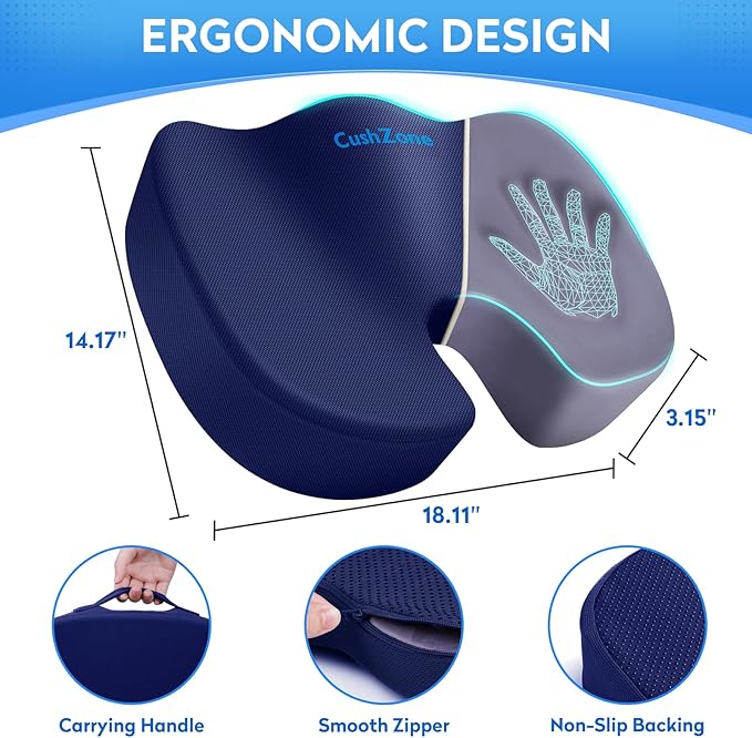 CushZone Office Chair Cushions, Memory Foam Coccyx Cushion - Image 2