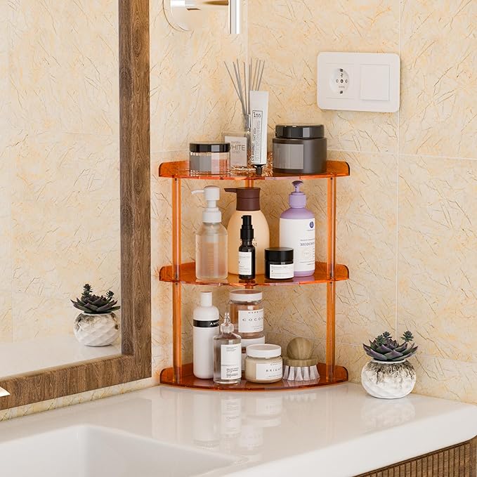 Sezanrpt 3 Tier Acrylic Corner Shelf Organizer Storage 9.5x9.5x15.7 Inch - Image 2