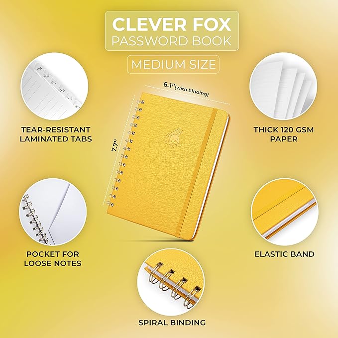 Clever Fox Password Book Spiral – Internet Address & Password Organizer - Image 2