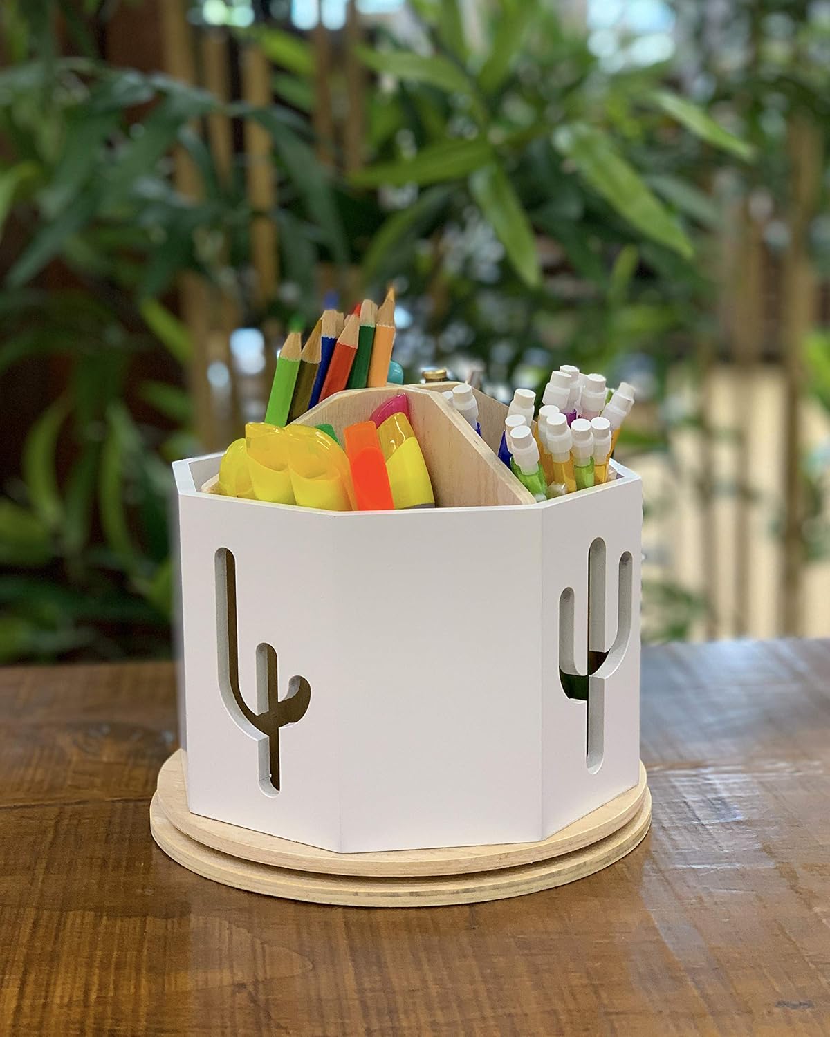 Spinning Desktop Stationary Organizer – Decorative Wooden Rotating Pen and Pe...