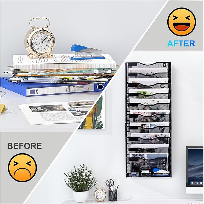 Solinxe 10-Tier Wall File Organizer, Mesh Mail Organizer Wall Mounted Paper - Image 3