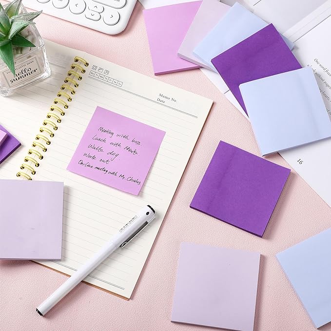 Thenshop 12 Pads Purple Sticky Notes 3''x3'', Self Stick Notes Pads Purple - Image 5