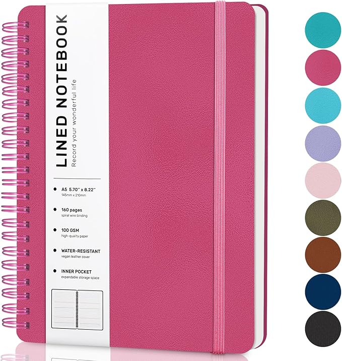 ABERLLS Deeppink Lined Spiral Journal Notebook, 160 Pages, 85.7in A5, by ABERLLS