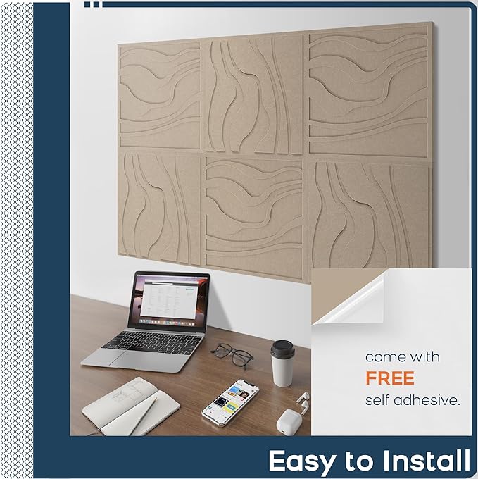BUBOS Large Acoustic Panels, Self-adhesive Sound Absorbing Panels Decorative - Image 8