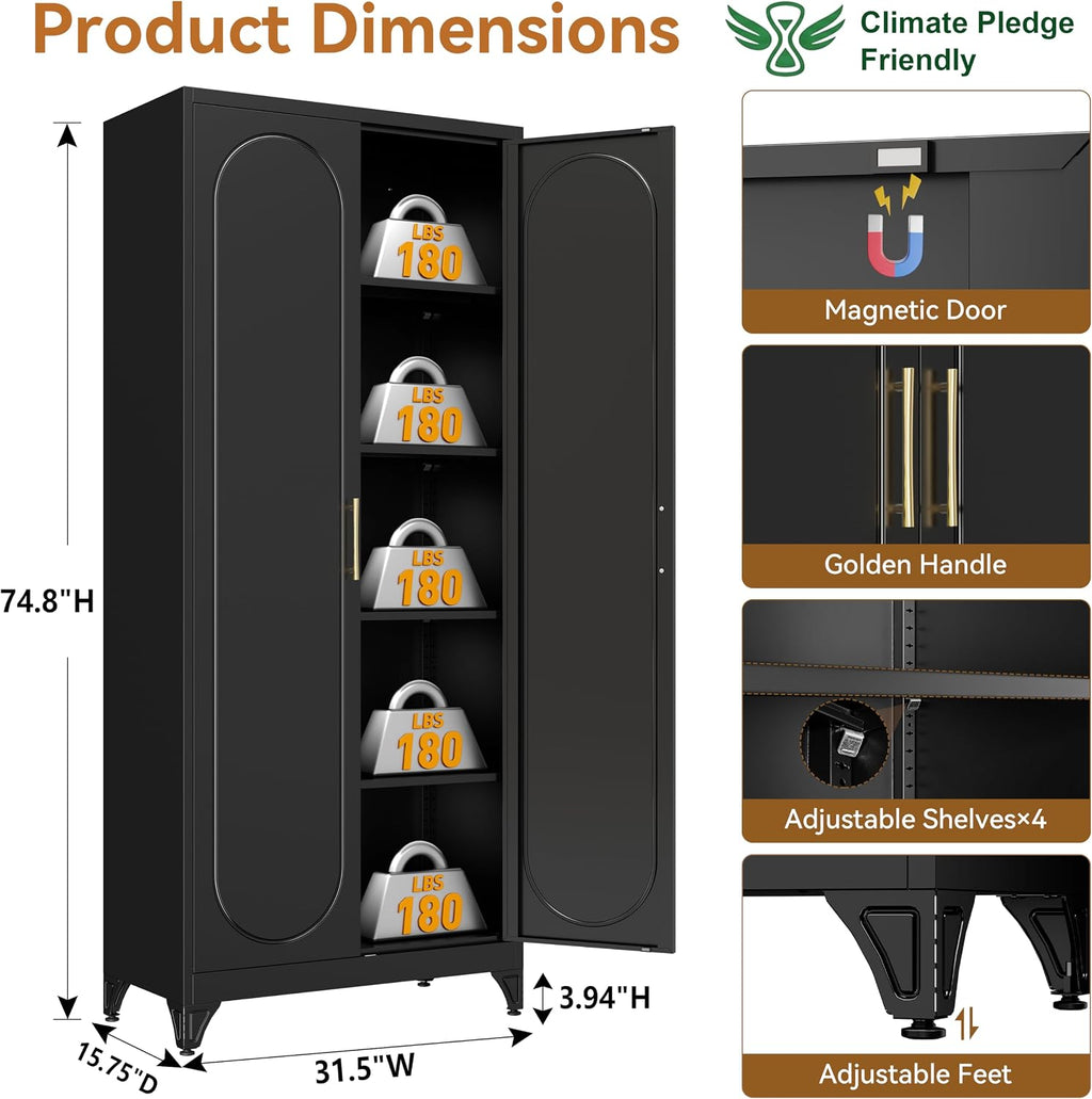 polup 75" tall metal kitchen pantry storage cabinet shown in use