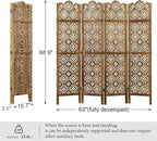 68.9Inch Folding Room Divider, 4 Panels Wood Carved Privacy Screens - Image 4