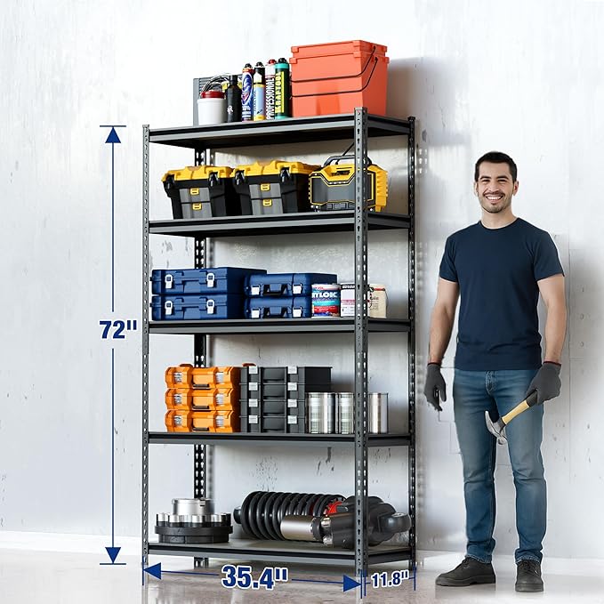 WORKPRO 5-Tier Storage Shelf, for Basement, 35.4”Wx11.8”Dx72”H - Image 2