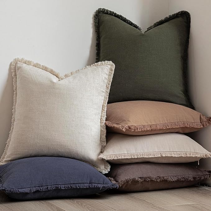 Foindtower Set of 2 Decorative Linen Fringe Throw Pillow Covers Cozy Farmhouse - Image 6