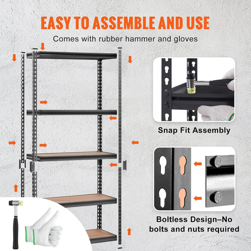 vevor storage shelves 5-tier adjustable 2000 lbs 36"x18"x72", package contents