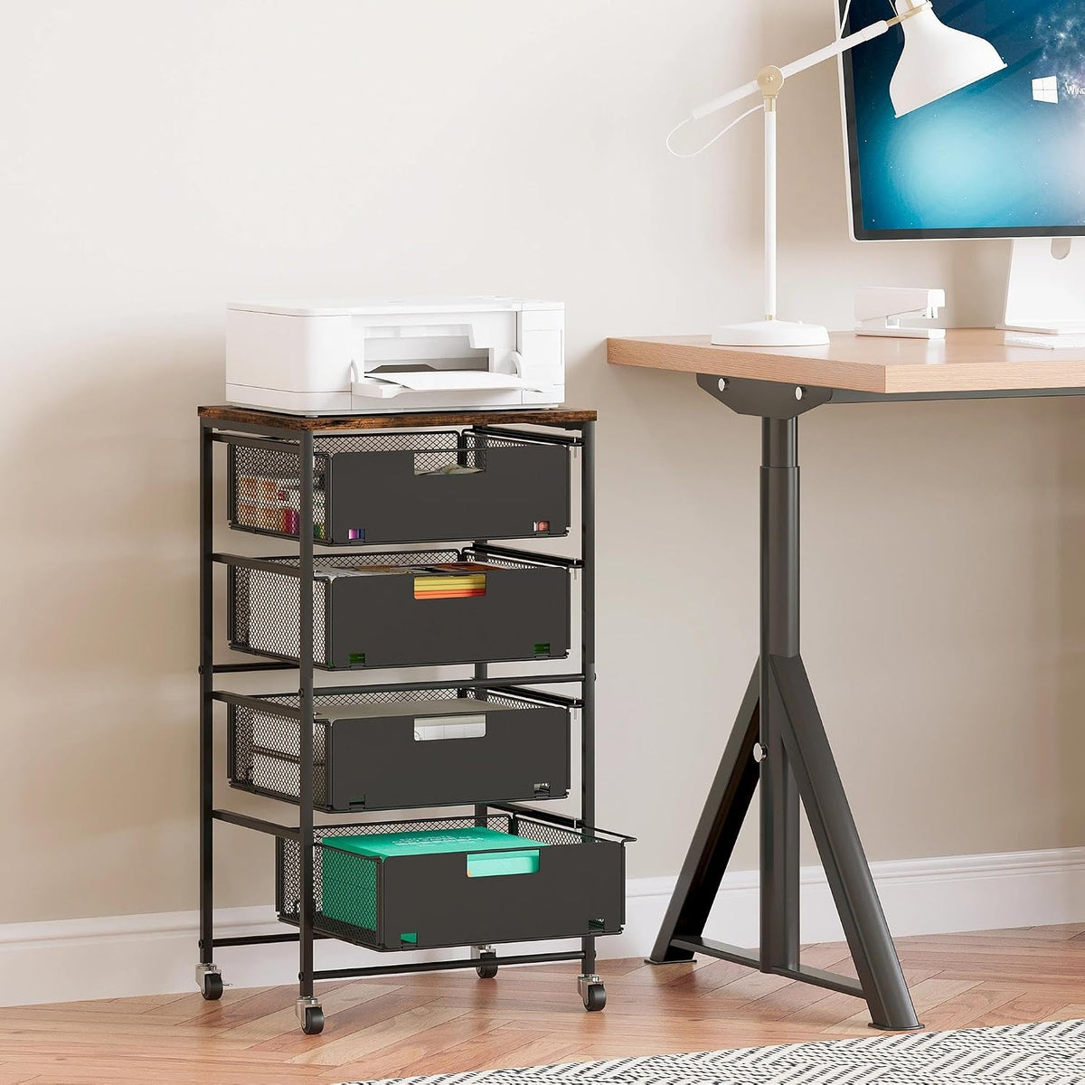 EasyPAG Rolling Storage Cart with 4 Drawers, Under Desk File Cabinet on Locka...