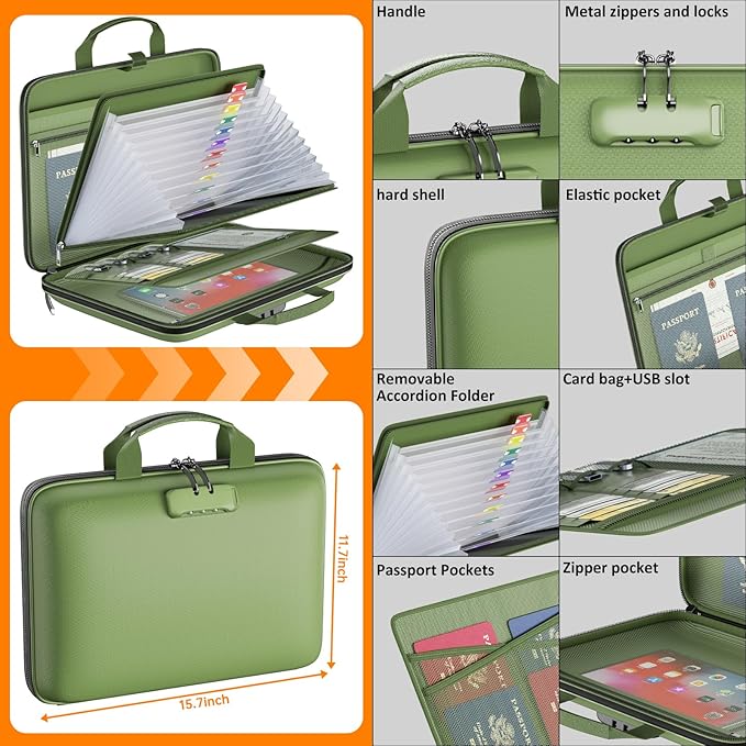 Fireproof File Organizer with Lock, Hard-Shell Case Fireproof Document Box with - Image 4