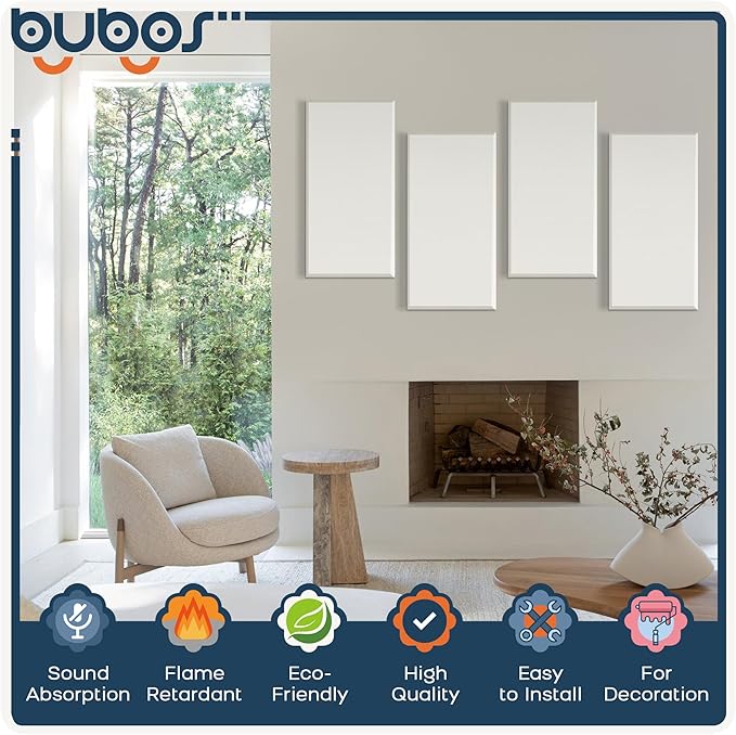 BUBOS 4 PCS Acoustic Panels, 23.6''x11.8'' Fabric Soundproof Wall Panels - Image 3