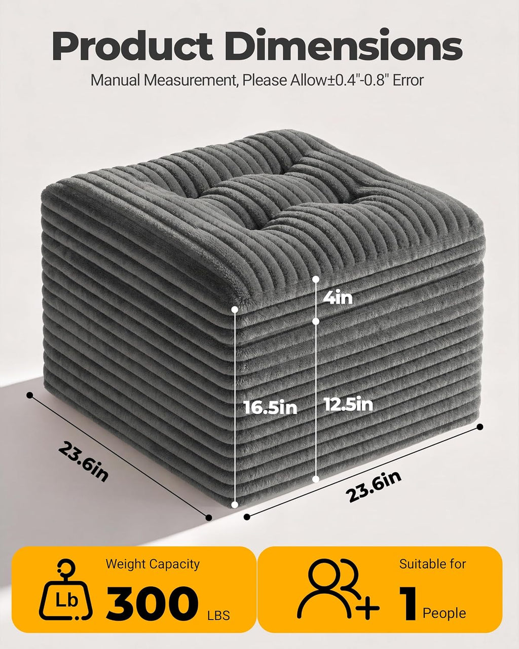 23.6in pouf ottoman, corduroy footstool foot rest floor shown in use