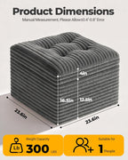 23.6in pouf ottoman, corduroy footstool foot rest floor shown in use