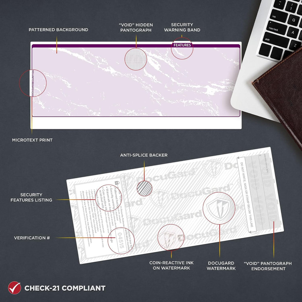 docugard standard purple marble middle high security check, close-up detail