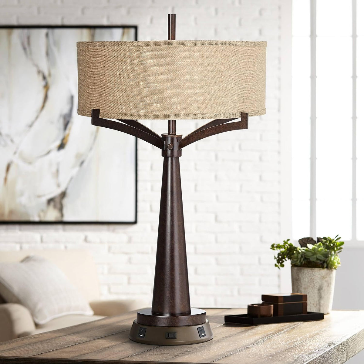 Franklin Iron Works Tremont Rustic Farmhouse Table Lamp 31 1/2" Tall wit...