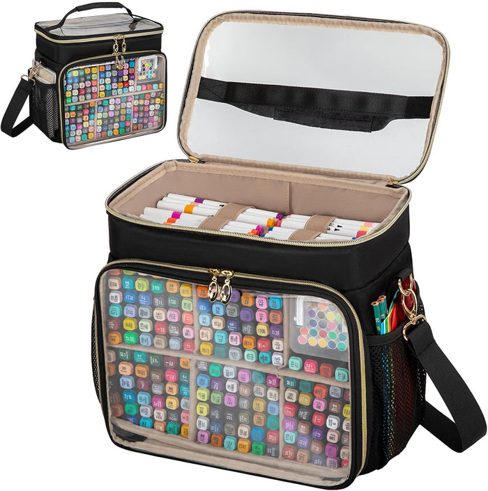 Large Double-Layer Marker Organizer Case for 200-300 Markers, Black