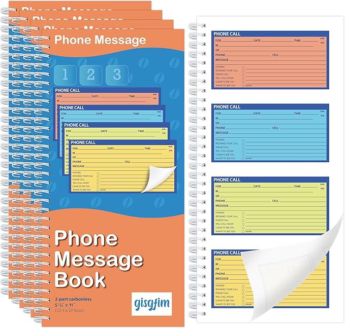 Spiral Bound Phone Message Book 5-1/4x11inch Phone Message Forms Book 2 Part by gisgfim