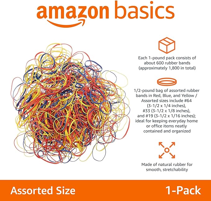 Amazon Basics Assorted Size and Color Rubber Bands, 0.5 lb. - Image 2
