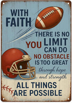 With Faith Football Metal Sign – Vintage Christian Sports Wall Art by SKYOCEAN