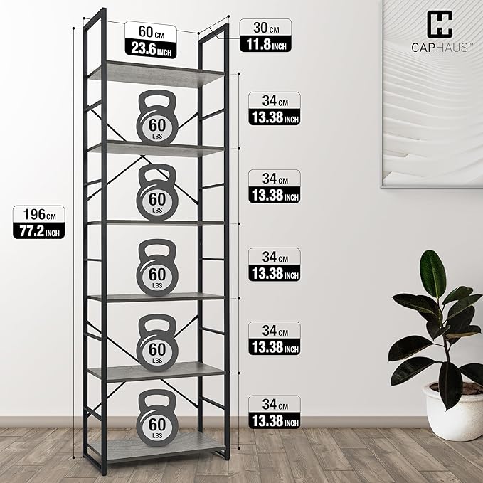 CAPHAUS 6 Tier Bookshelf, 24 Inch Width Free Standing Shelf, Bookcase Shelf - Image 3