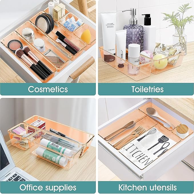 WOWBOX 25 PCS Plastic Drawer Organizer Set, 4 Sizes Desk Drawer Divider - Image 5