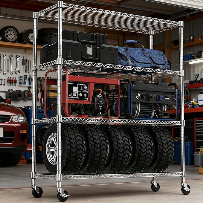 M MZG 4 Tiers Shelf 1400 lbs Steel Storage Shelving Utility Shelving Unit Steel - Image 7