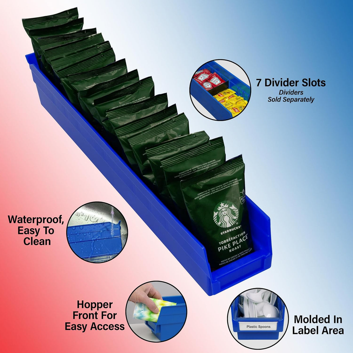Akro-Mils 30124 Heavy Duty Plastic Shelf Bins, 24"x 4"x 4", Re...