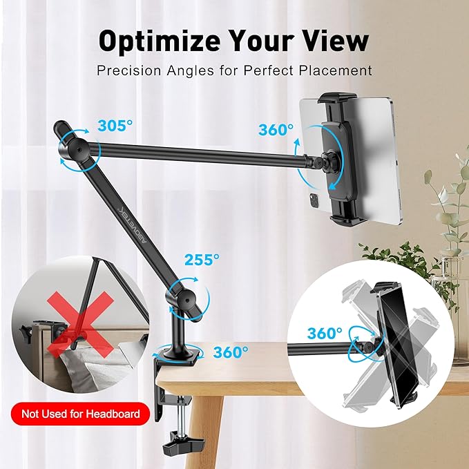 AboveTEK Tablet Stand Holder for Desk & Bed, Aluminum iPad Holder Arm - Image 4