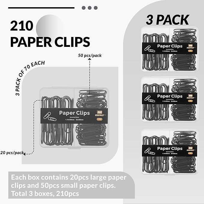 NEEWAY Colorful Paper Clips Assorted Sizes, Small and Large Paperclips - Image 3