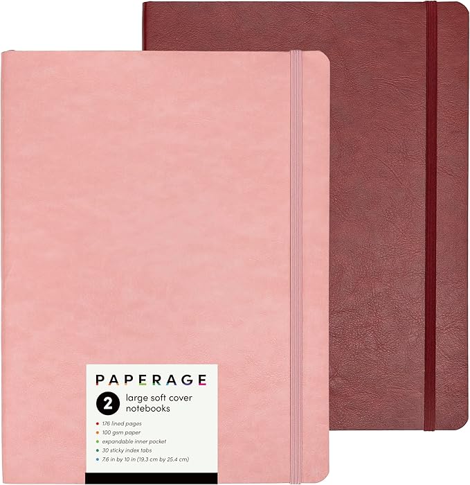 PAPERAGE 2-Pack Softcover Lined Journal Notebook, 176 Pages, Large B5 College by PAPERAGE