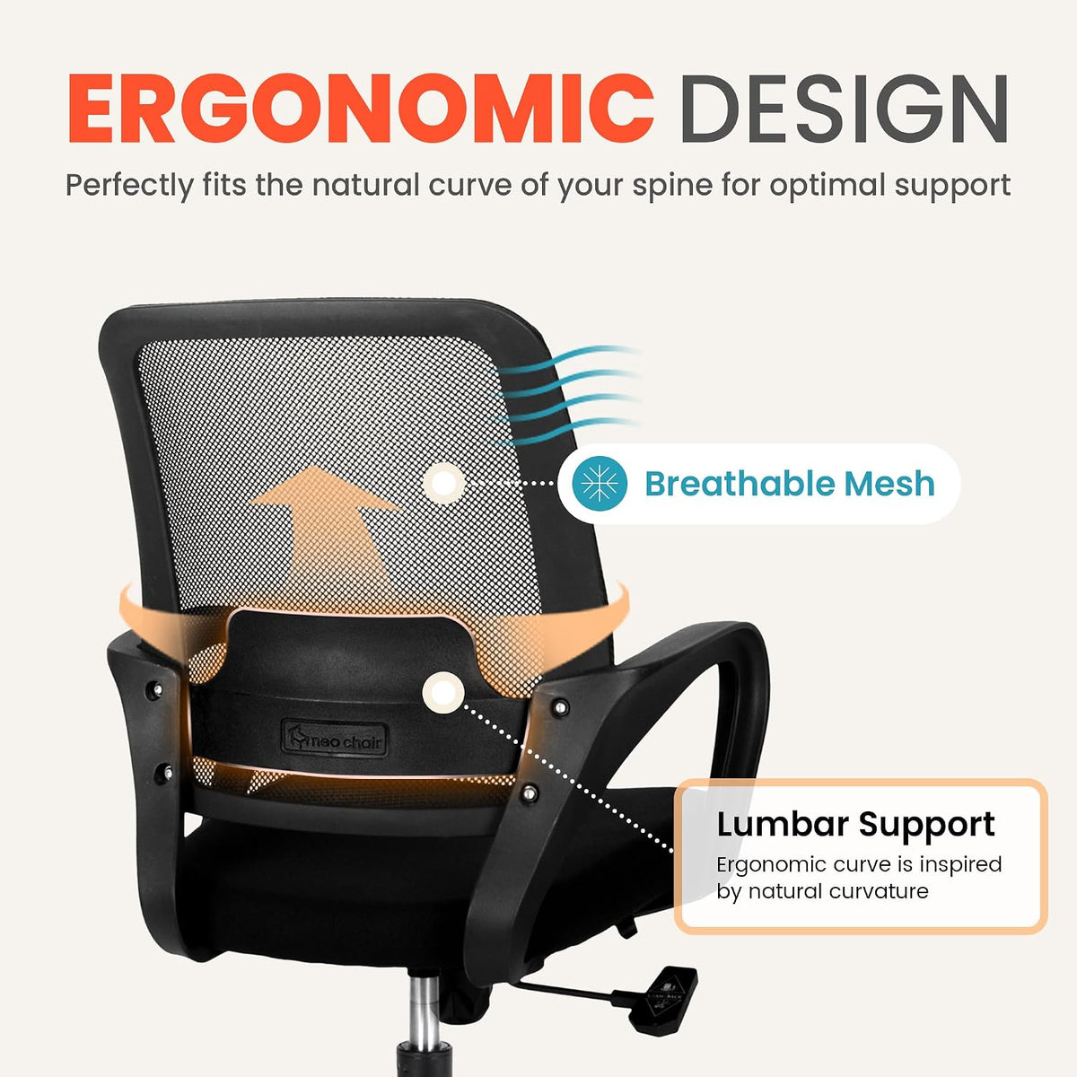 neo chair home office desk chair ergonomic mesh, close-up detail