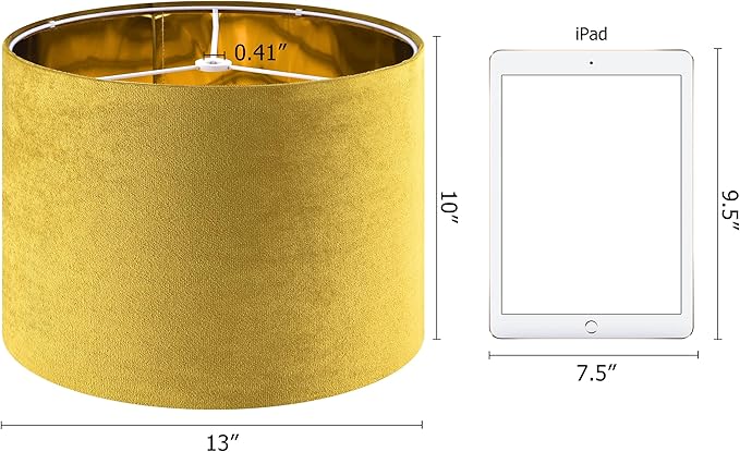 Yellow Velvet Drum Lamp Shade Medium Lampshade 13``Top×13``Bottom×10``High - Image 2