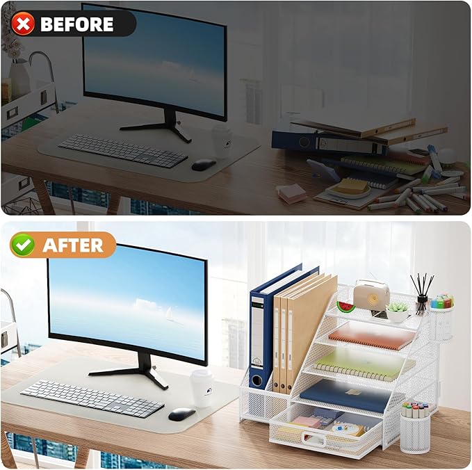 Marbrasse Desk Organizer with File Holder, 5-Tier Paper Letter Tray Organizer - Image 5