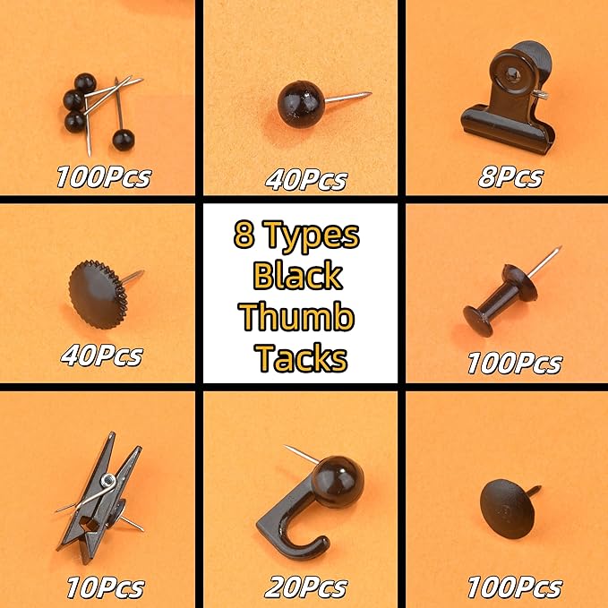 418 Pcs Push Pins Set, 8 Types Black Thumb Tacks - Image 3