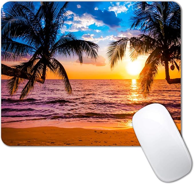 IMAYONDIA Sunshine Beach Coast Sea Palm Trees Mouse Pad, Hawaiian Coconut Trees by IMAYONDIA