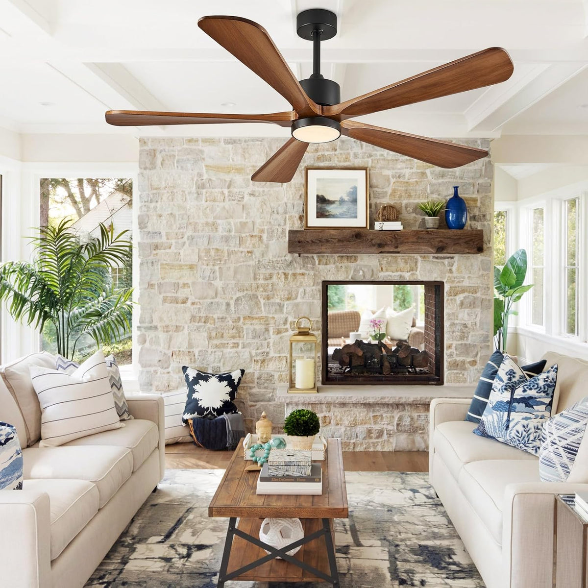 5 blade ceiling fans with lights, 60 inch, front angle view