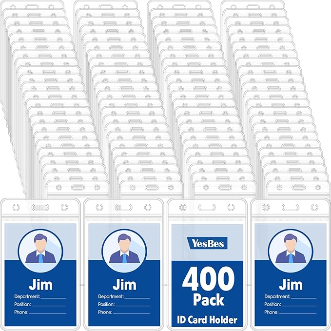 400 Pcs Vertical Badge Holders, Waterproof ID Badge Holder, Credit Cards by YesBes